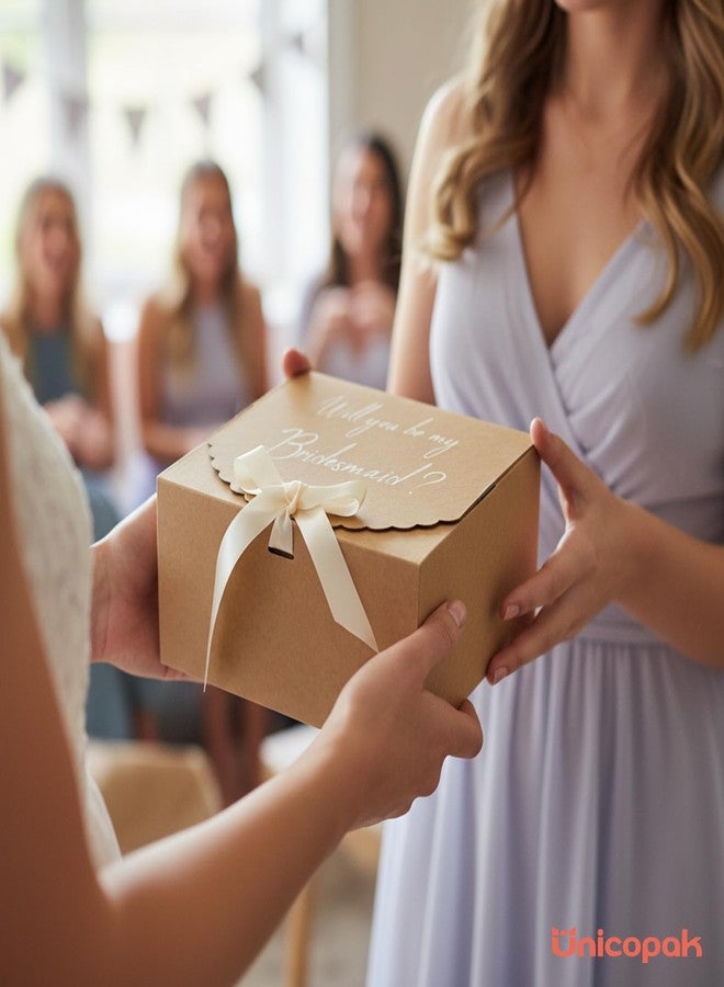 UnicoPak 6 Pack 8x8x4 Brown Gift Boxes with Lids for Presents Cardboard Kraft Gift Boxes Bulk for Gifts Birthday Wedding Party Bridesmaid Proposal Box Christmas - Image 5